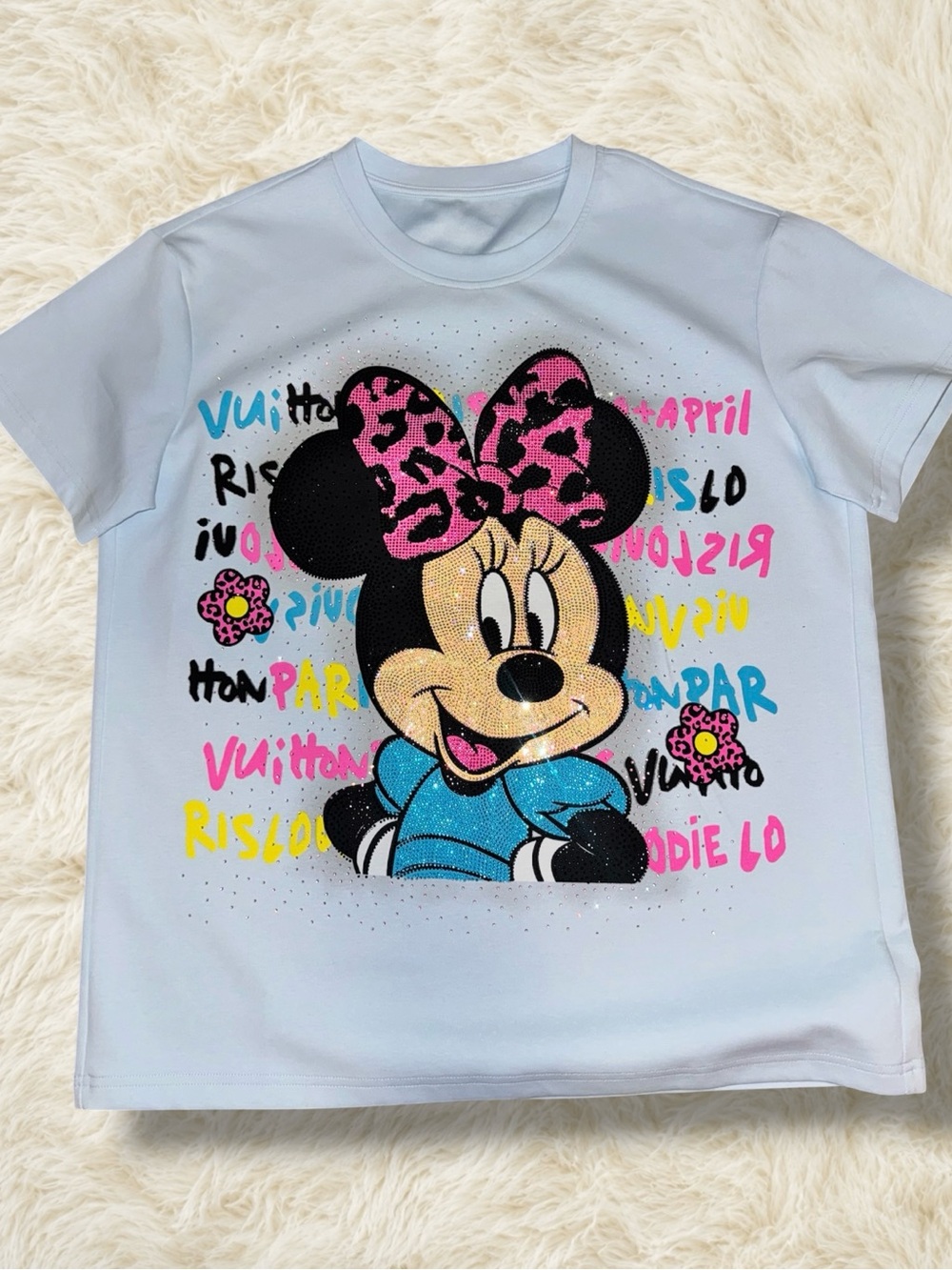 Disney Minnie Mouse Pink Bow Rhinestone Graphic T-Shirt Women’s Medium M